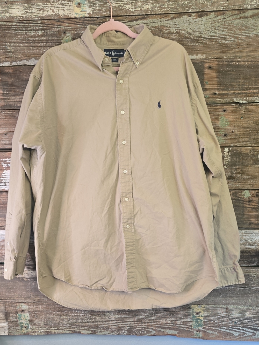 Ralph Lauren Men’s Button-Down Shirt in Taupe with Navy Pony